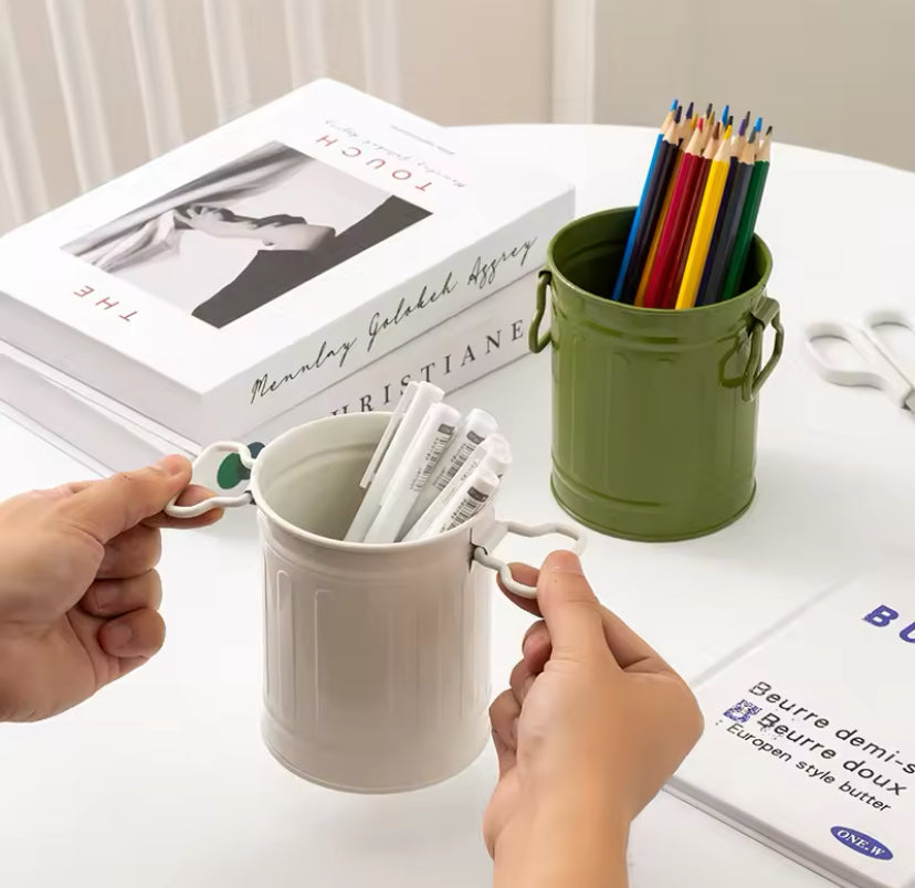 Portable Retro Style Pen Holder, Makeup Brush Holder Organizer, Mini Creative Office Storage Pen Holder, Pencil Bucket Organizer Container