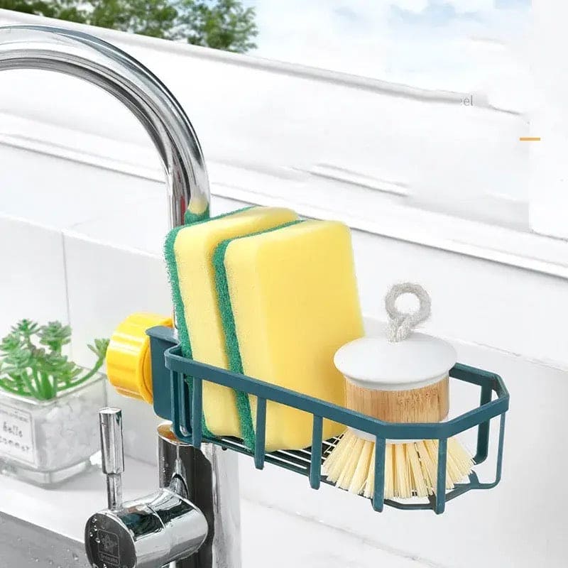 Faucet Shelf Basket, Adjustable Kitchen Sink Drain Rack, Sponge Storage Faucet Holder, Shower Gel Storage Holder, Multifunctional Kitchen Home Use Sink Sponge Organizer, Dishcloth Sponge Shelf, 360 Rotatable Sponge Holder, Plastic Floating Wall Shelves