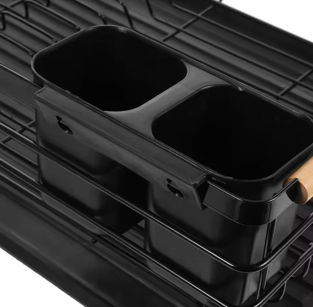 Stainless Steel Kitchen Dish  Storage Rack, Wooden Handle Dish Storage Holder, Chopsticks And Utensils Holder