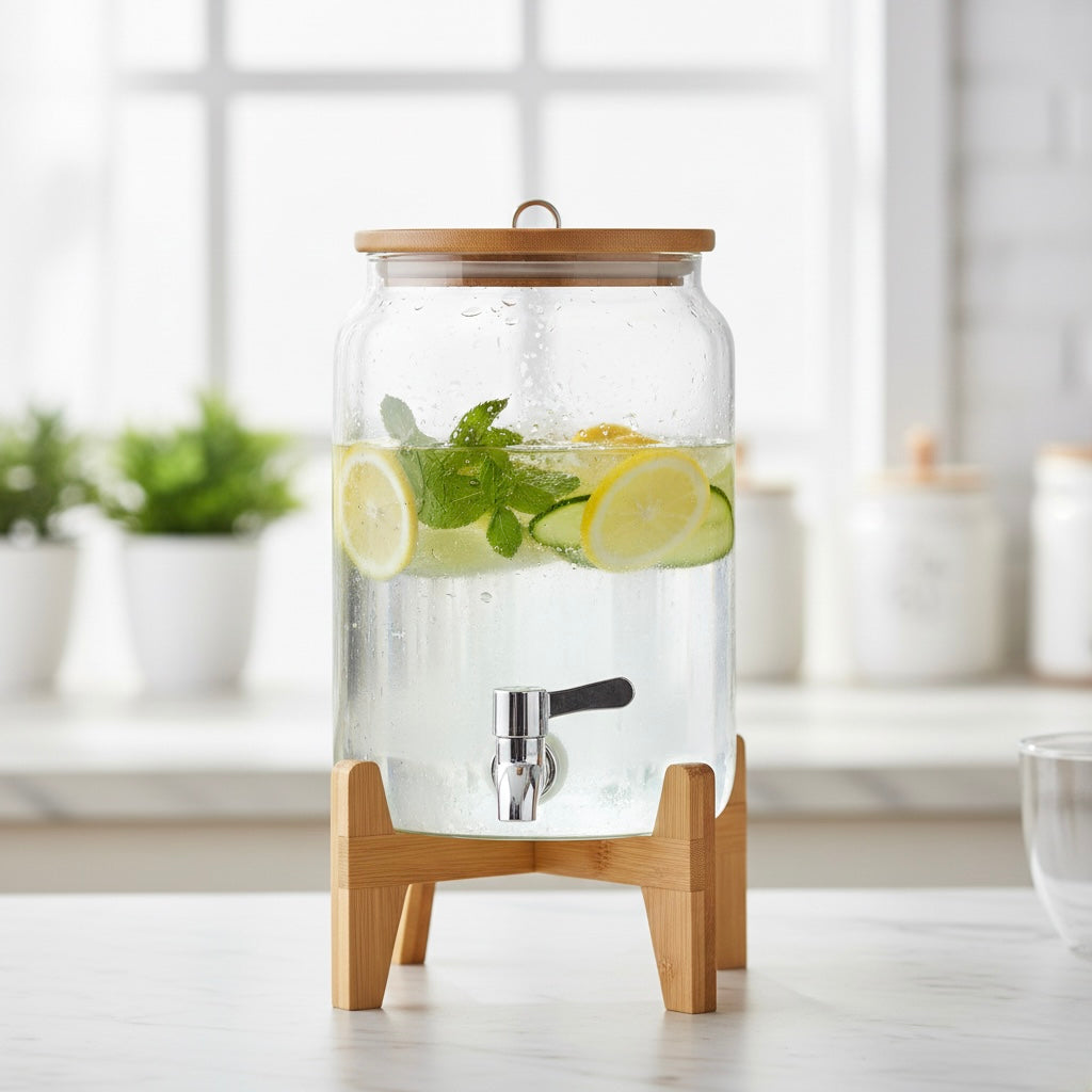 Glass Drink Beverage Dispenser with Stand