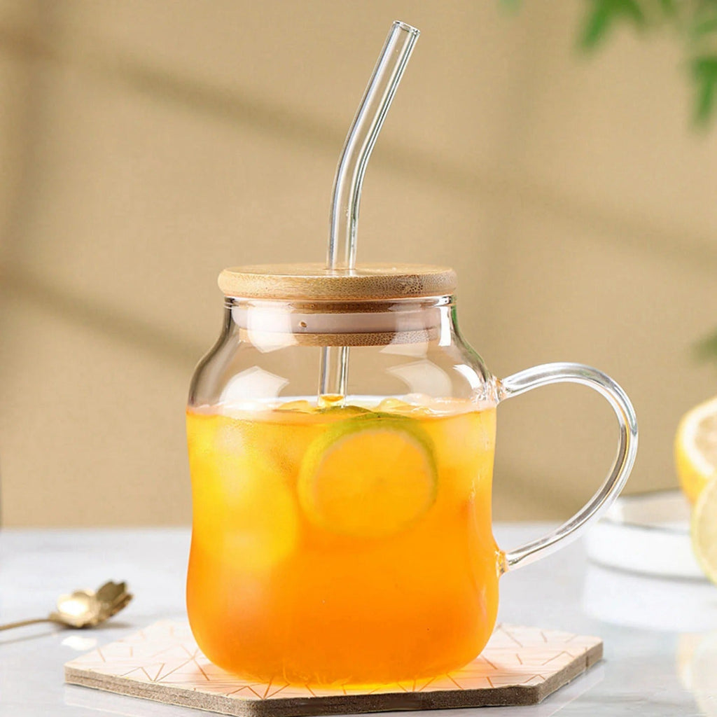 Glass Tumbler With Straw and Lid