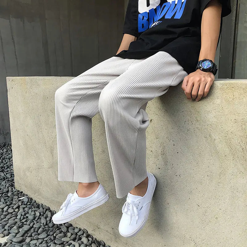 Pleated Trousers Men Summer Straight Casual Trousers