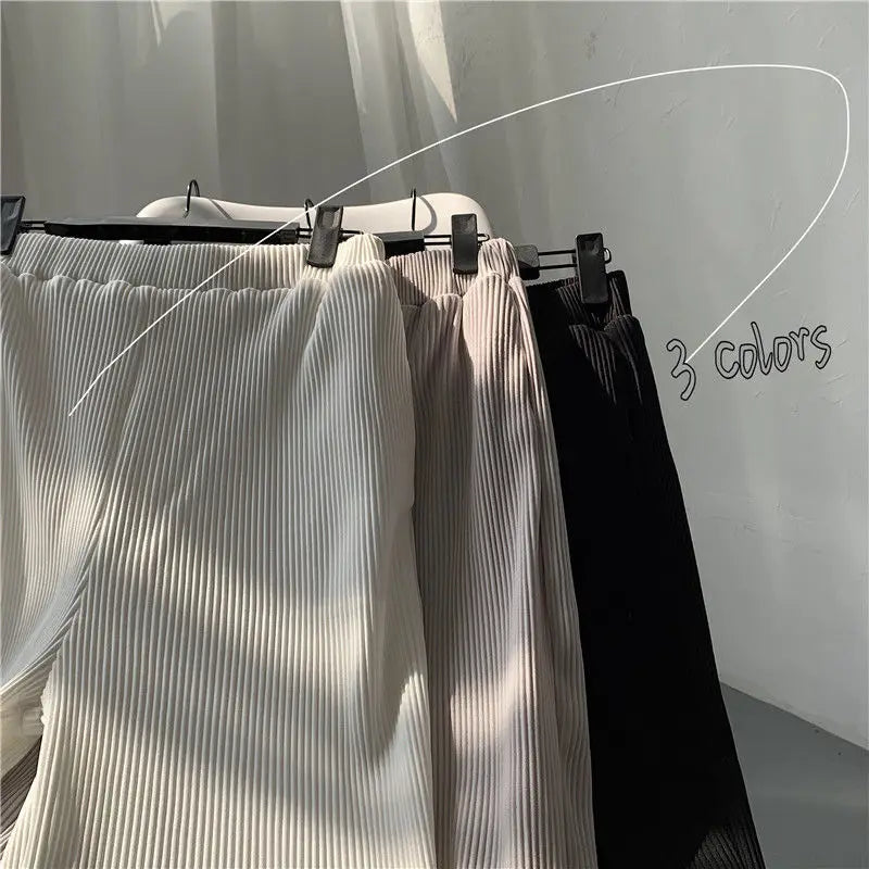 Pleated Trousers Men Summer Straight Casual Trousers
