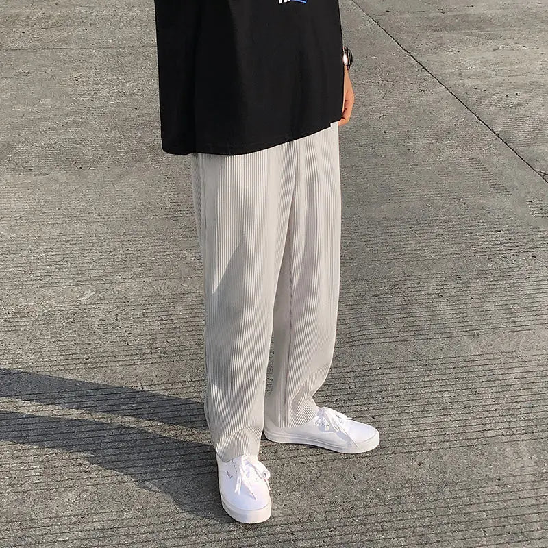 Pleated Trousers Men Summer Straight Casual Trousers