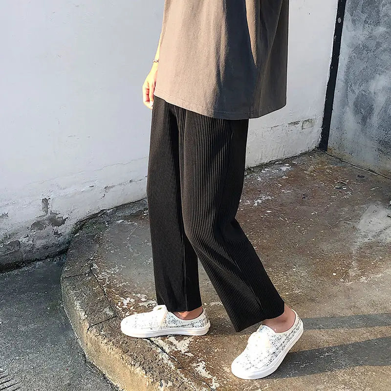 Pleated Trousers Men Summer Straight Casual Trousers