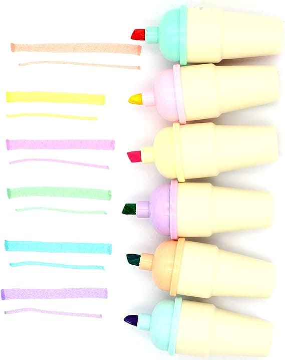 Set Of 6 Mini Ice Cream Highlighter, Portable Mini Sweet Cute Cone Shape Highlighters.