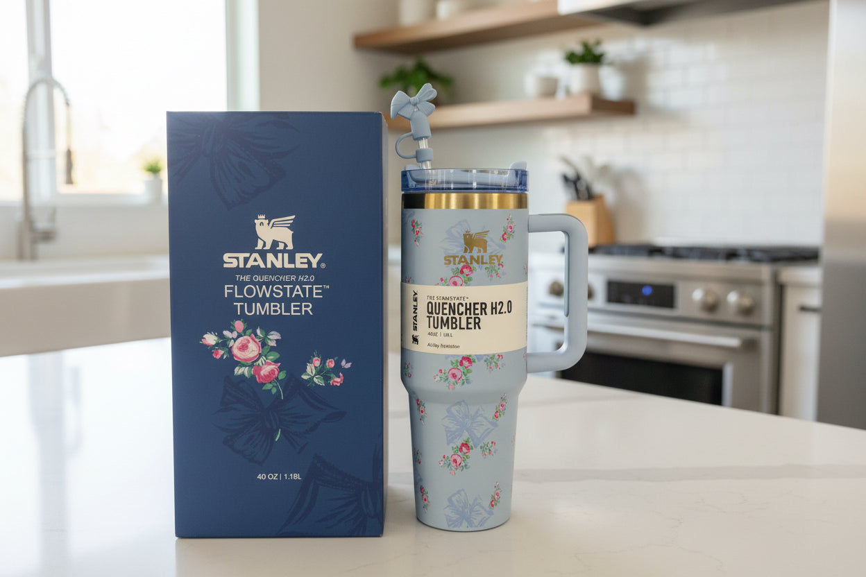 The Floral Quencher H2.0 FlowState™ Tumbler | 40 OZ | Blue