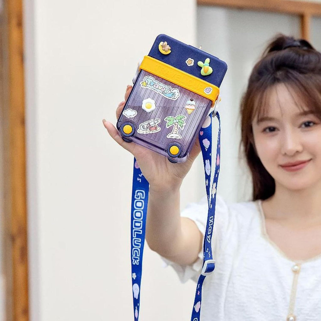 Briefcase Travel Cup, 450ml Plastic Water Cup with Straw Briefcase Shape Kids Water Bottle, Portable Drinking Cup for Girls Boys School, Easy to Carry Sports Bottles for Girls and Boys