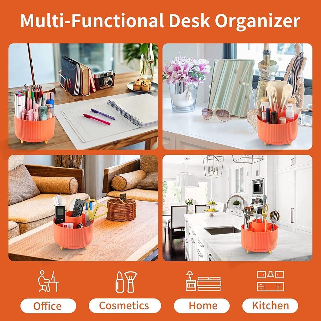 Versatile Desk Organizer, Multi Compartment Storage Box, 360°Rotating Desktop Makeup Brushes Organizer.