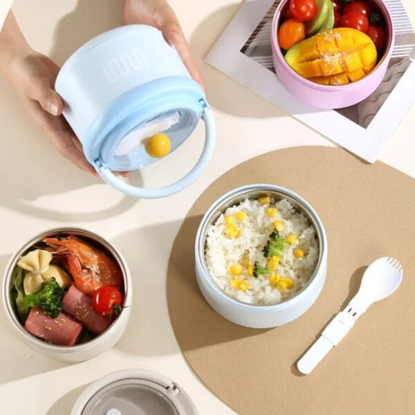 Stainless Steel Lunch Box with Foldable Spoon & Handle
