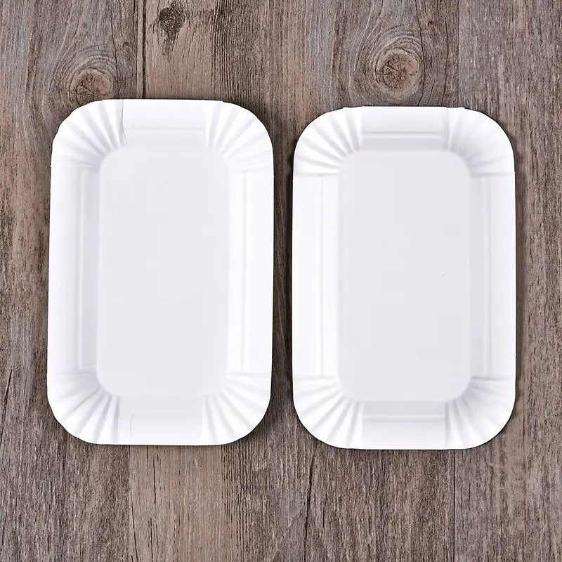 Set Of 20 Rectangular Paper Plates, Disposable Paper Trays, White Disposable Paper Bowl, For Event and Party Supplies