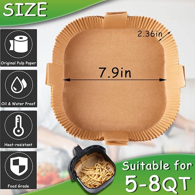 50 Pcs Air Fryer Plates, Kitchen Baking Greaseproof Paper, Oil Absorbing Paper for Household, Barbecue Plate Food Oven Kitchen Pan Pad, Non-Stick Unbleached Air Fryer Parchment Paper Liner, Disposable Parchment Paper Set