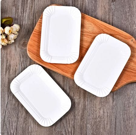Set Of 20 Rectangular Paper Plates, Disposable Paper Trays, White Disposable Paper Bowl, For Event and Party Supplies