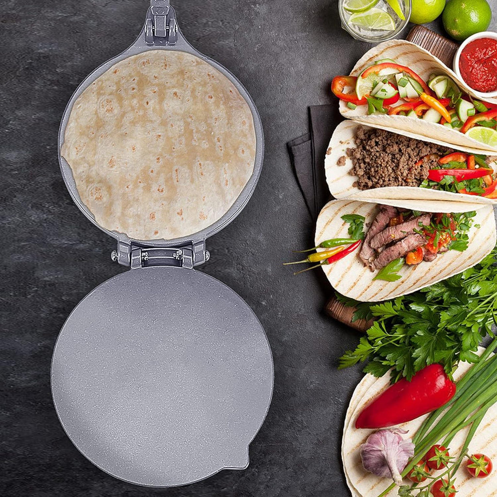 Roti Press Maker, Foldable Doughs Pressing Tool, Manual Corn Tortillas Pressing Tools, Non Stick Tortilla Pie Maker Press Pan, Foldable Durable Chapati Presser, Homemade Tortilla Pie Bakeware, Home Kitchen Cooking