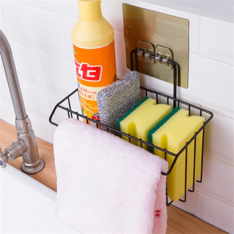 Metal Sponge Holder With Towel Stand, Kitchen Dish Cloth Sponge Shelf Storage Basket.