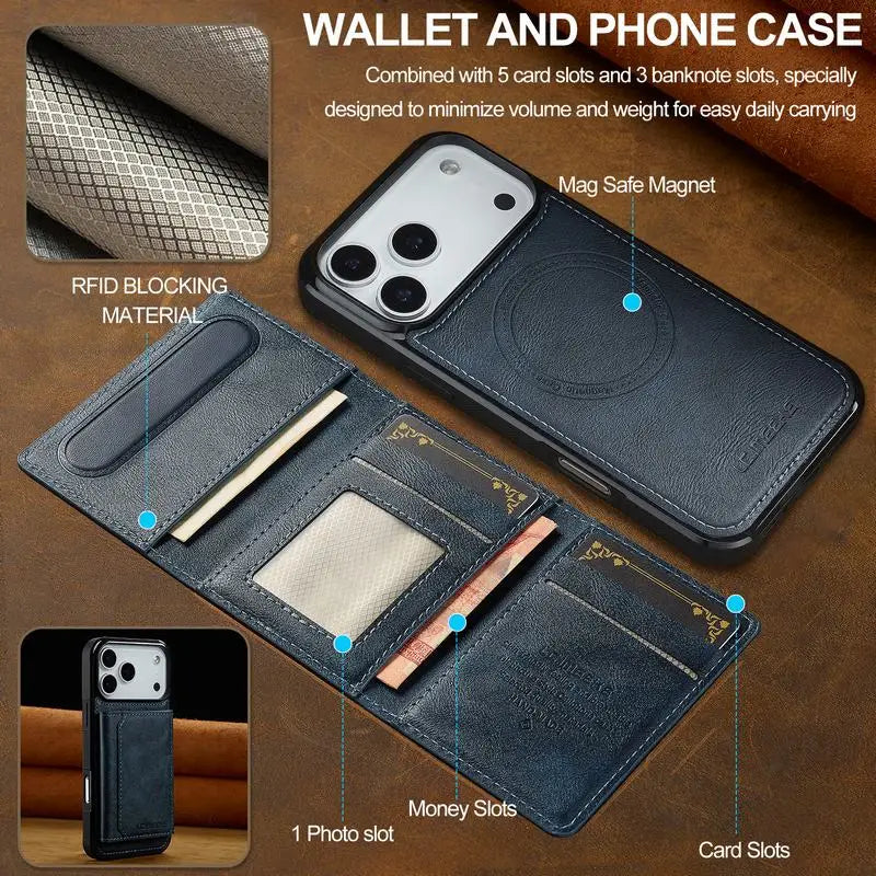 Leather Case For iPhone 16 and 17 pro max Luxury Magnetic Wallet Phone Cover
