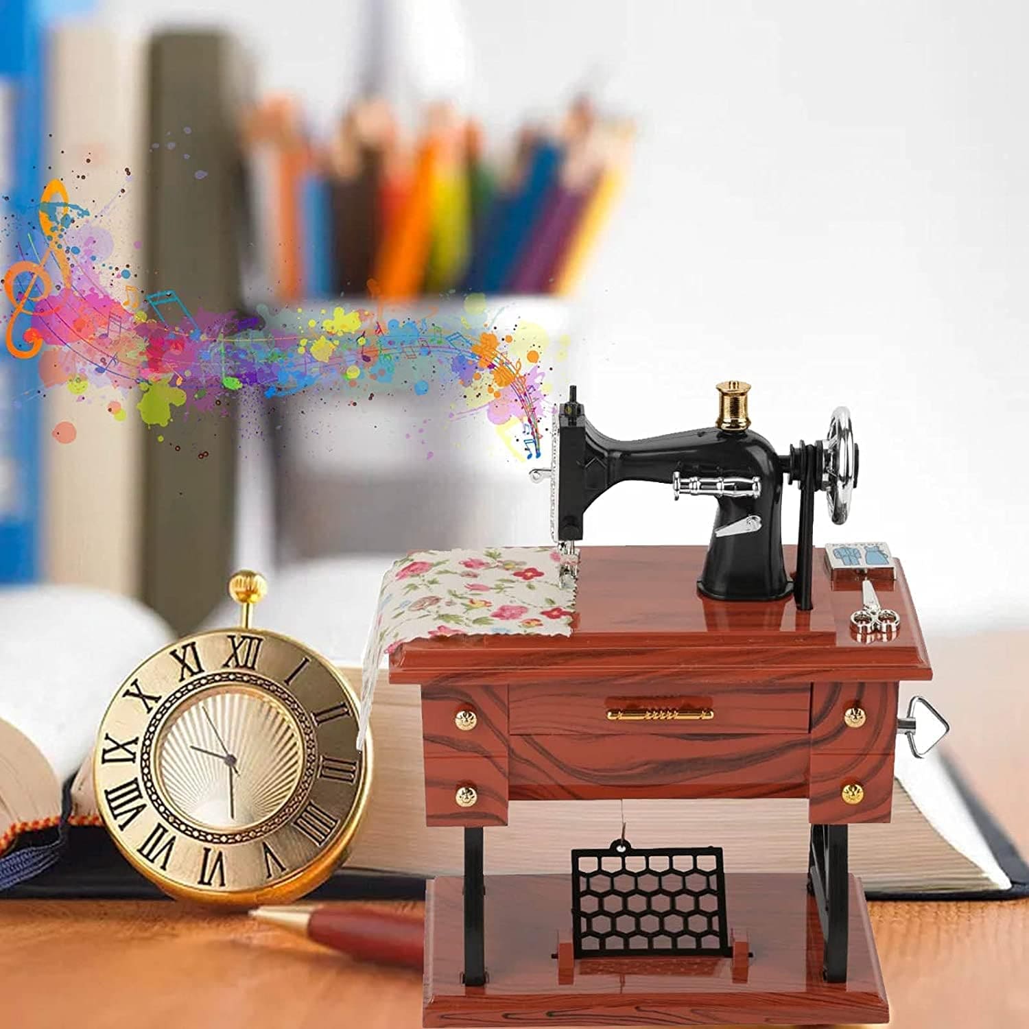 Sewing Machine Music Box, Vintage Mini Music Box, Musical Singer Case Home Classic Pedal Sewing Machine, Table Decor Musical Toy, Musical Box With Retro Craft, Stylish Music Box, Kids Retro Music Boxk
