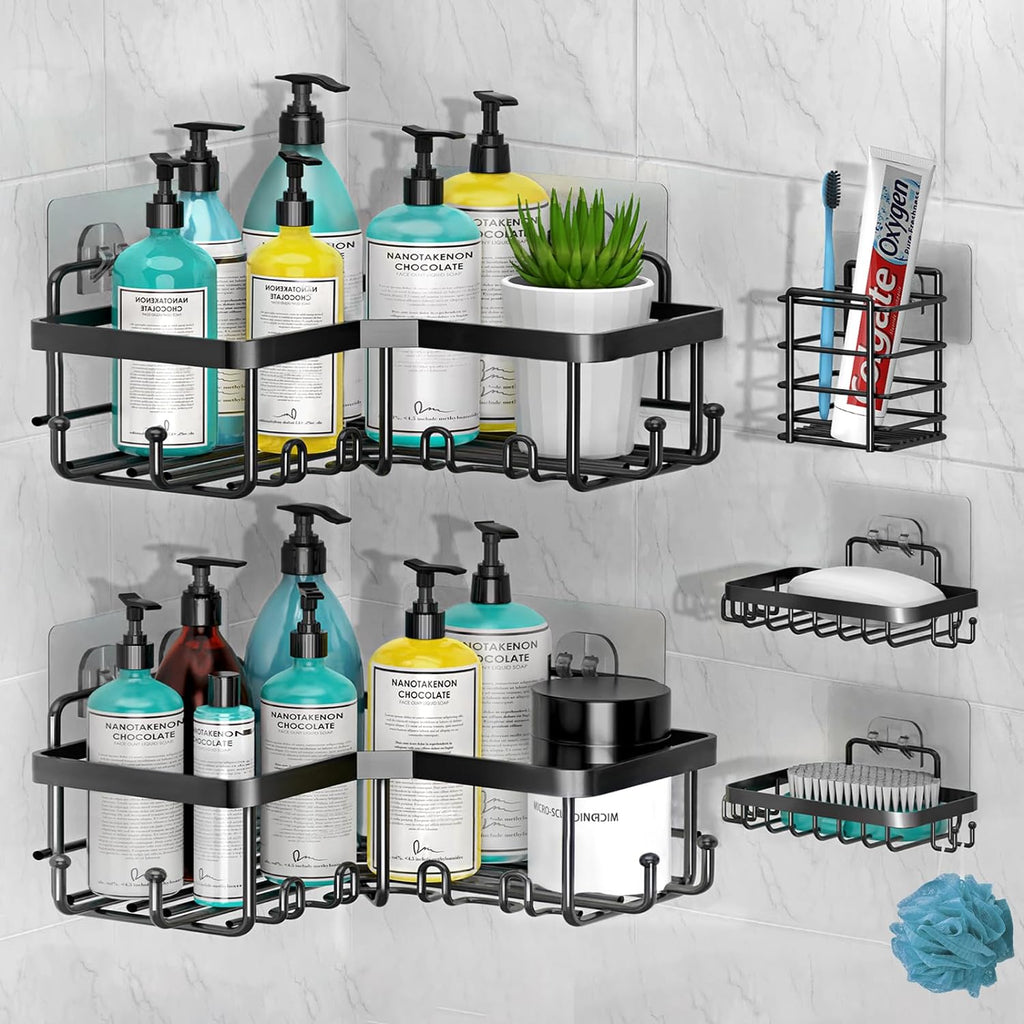 Set Of 5 Mesh Shower Shelves, Multipurpose Wall Storage Racks, Stainless Steel Bathroom Corner Baskets, Shower Basket for Hanging, Shampoo, Shower Gel, Soap Holder