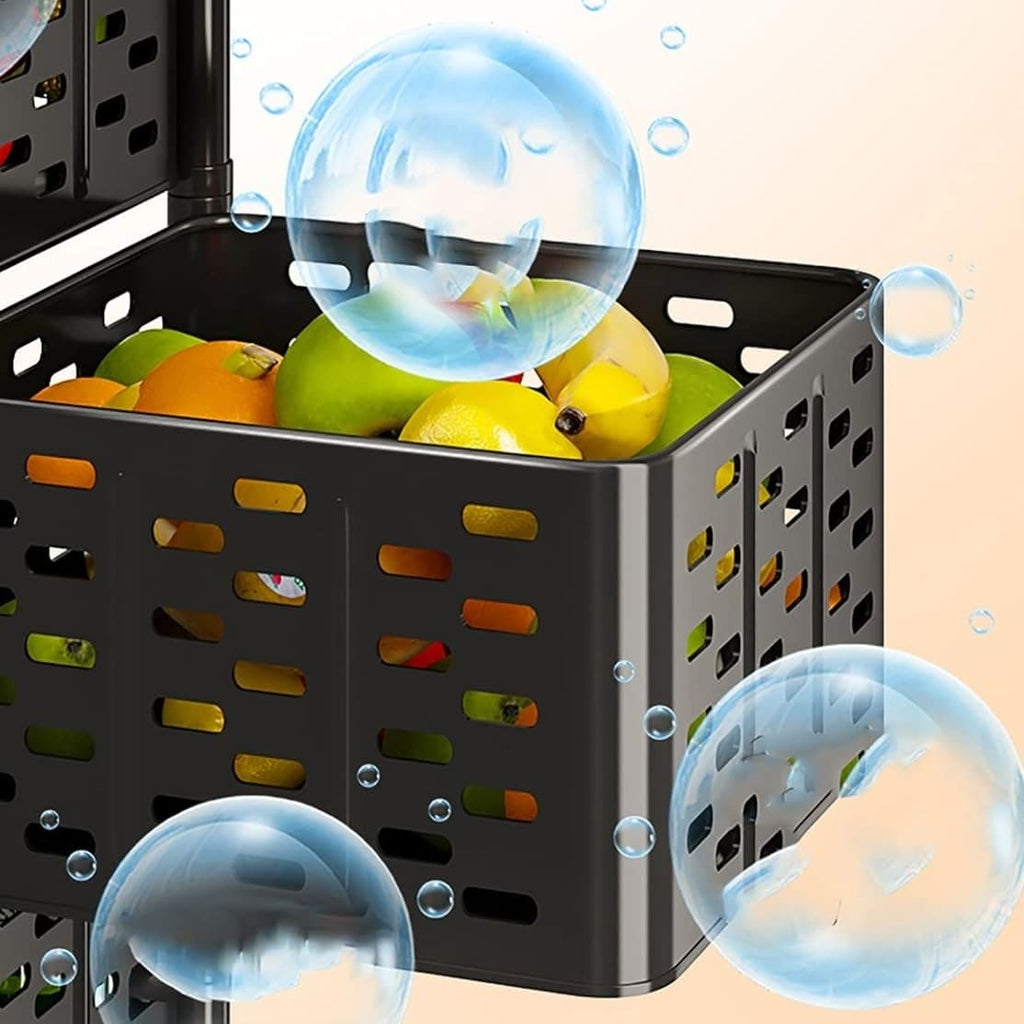 Square Multi Tier Rotating Storage Basket, 360° Rotating Fruit and Vegetable Stand, Kitchen Storage Rack with Mesh Baskets & Wheels, Mobile Kitchen Storage Fruit and Vegetable Holder