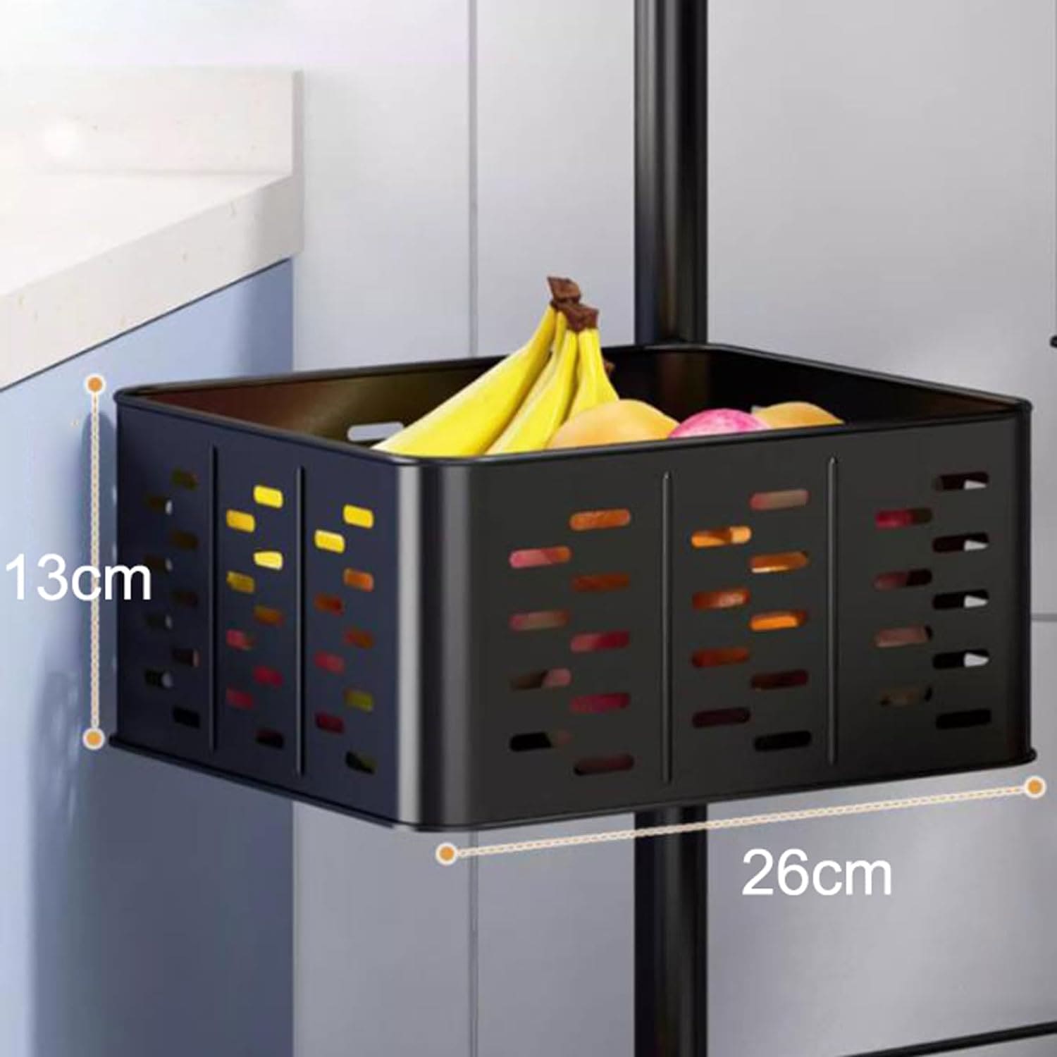 Square Multi Tier Rotating Storage Basket, 360° Rotating Fruit and Vegetable Stand, Kitchen Storage Rack with Mesh Baskets & Wheels, Mobile Kitchen Storage Fruit and Vegetable Holder
