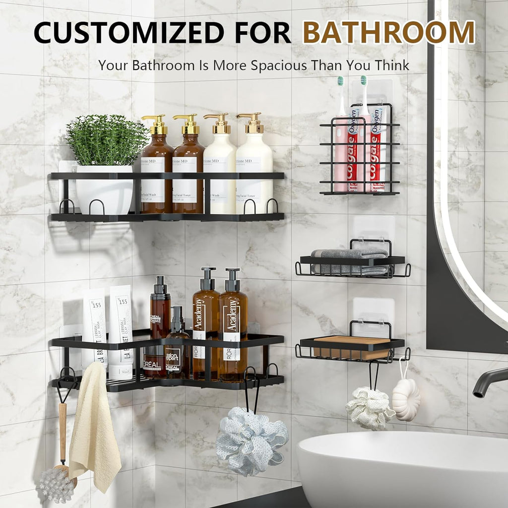 Set Of 5 Mesh Shower Shelves, Multipurpose Wall Storage Racks, Stainless Steel Bathroom Corner Baskets, Shower Basket for Hanging, Shampoo, Shower Gel, Soap Holder