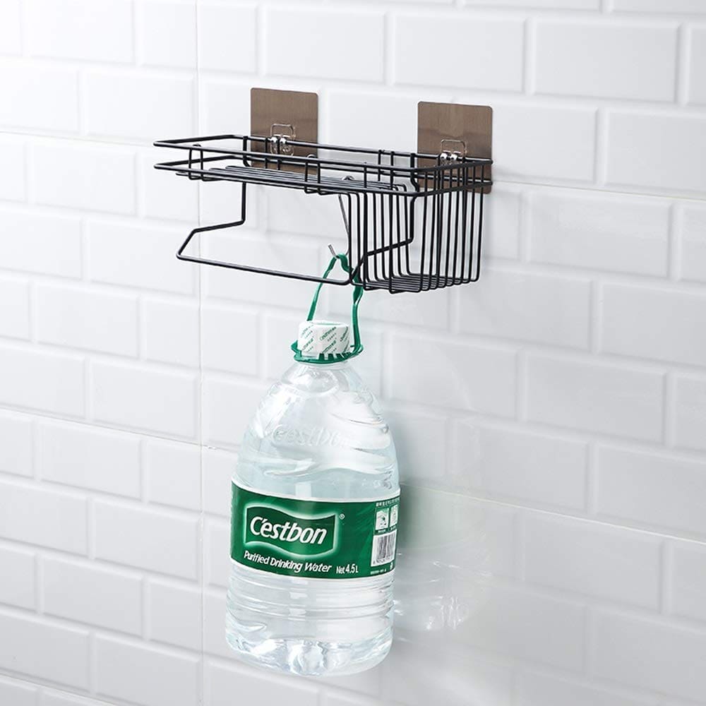 Corner Storage Caddy Basket, Kitchen Bathroom Magic Hanging Rack, Self Adhesive Wardrobe Hanging Organizer, Metal Wall Mounted Storage Shelf With Towel Hanging Rack, Home Kitchen Bathroom Wall Hanging Shelves