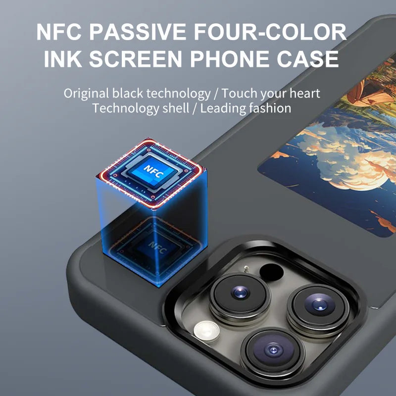 NFC Funda Smart Phone Cover For iphone 17 16 15 14 13 e Pro Max E ink Screen Case NFC Cases with Protector Coque Battery Free