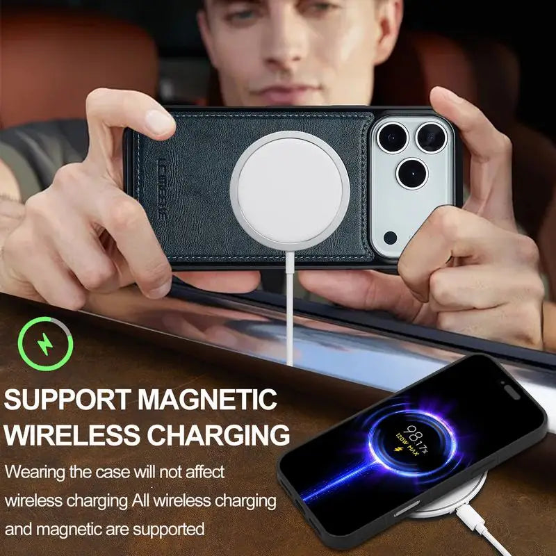 Leather Case For iPhone 16 and 17 pro max Luxury Magnetic Wallet Phone Cover