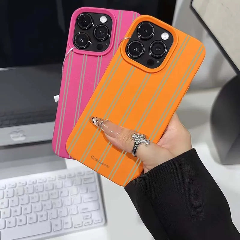The Green Stripe Lichee Pattern Phone Case For iPhone 17 16 15 14 13 12 11 Pro Max XS X XR 16 Plus 16e Shockproof Silicone Cover