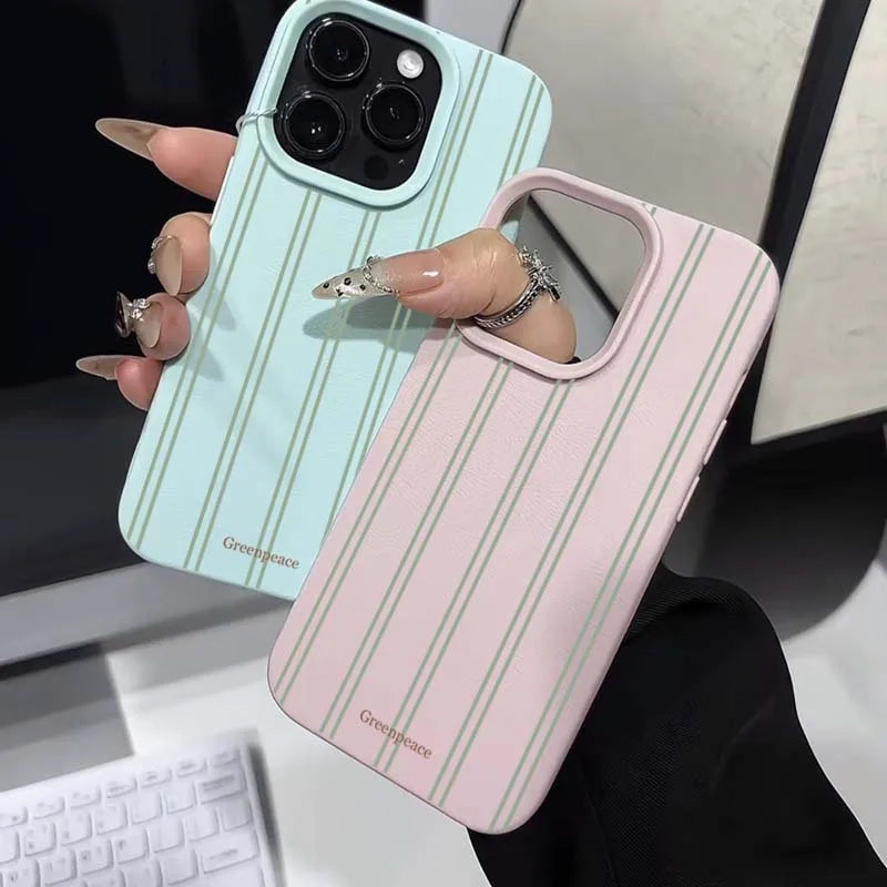 The Green Stripe Lichee Pattern Phone Case For iPhone 17 16 15 14 13 12 11 Pro Max XS X XR 16 Plus 16e Shockproof Silicone Cover