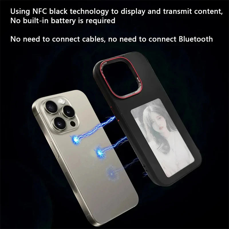 NFC Funda Smart Phone Cover For iphone 17 16 15 14 13 e Pro Max E ink Screen Case NFC Cases with Protector Coque Battery Free