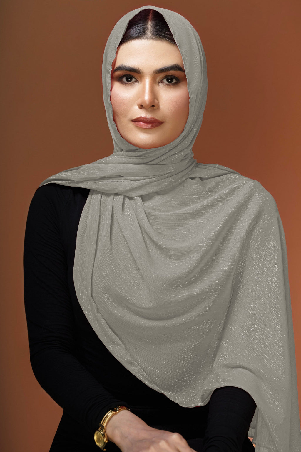 Crinkle Zari Chiffon - Sepia