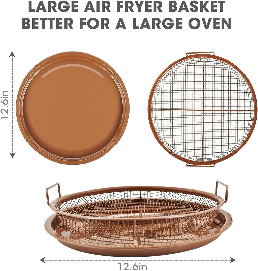 Set Of 2 Pcs Air Fryer Tray, Double Non Stick Crisper Tray, Multifunction Roasting Frying Basket, Heat Resistance Oven Grill Pan Basket, Cooling Grill Pan Plate With Handles