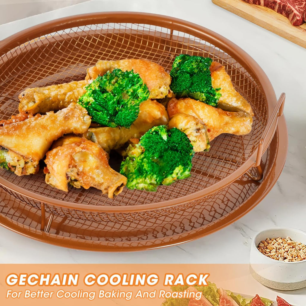 Set Of 2 Pcs Air Fryer Tray, Double Non Stick Crisper Tray, Multifunction Roasting Frying Basket, Heat Resistance Oven Grill Pan Basket, Cooling Grill Pan Plate With Handles