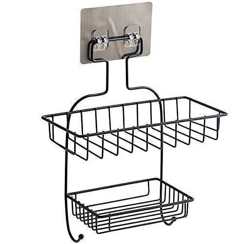 2 Layer Multipurpose Wall Rack, Kitchen Bathroom Corner Shelf Organizer, Bathroom Shower Caddy Basket, Soap Dish Holder Shelf With Hooks, Hanging Shower Caddy Rack, Self Adhesive Storage Organizer