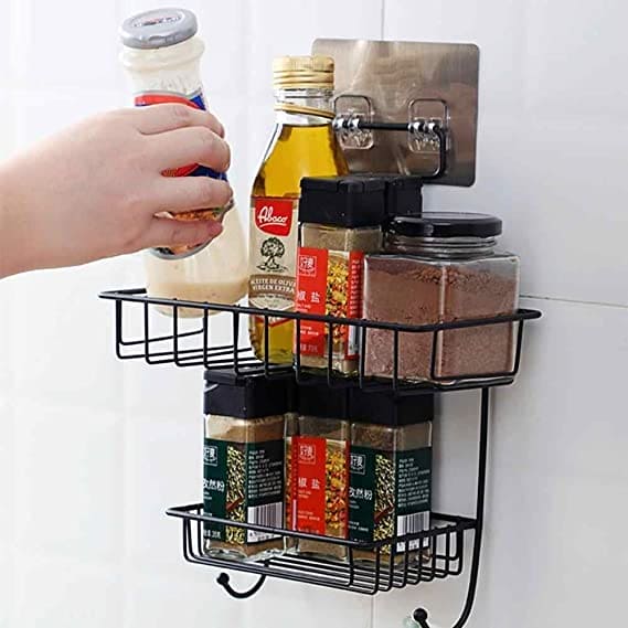 2 Layer Multipurpose Wall Rack, Kitchen Bathroom Corner Shelf Organizer, Bathroom Shower Caddy Basket, Soap Dish Holder Shelf With Hooks, Hanging Shower Caddy Rack, Self Adhesive Storage Organizer
