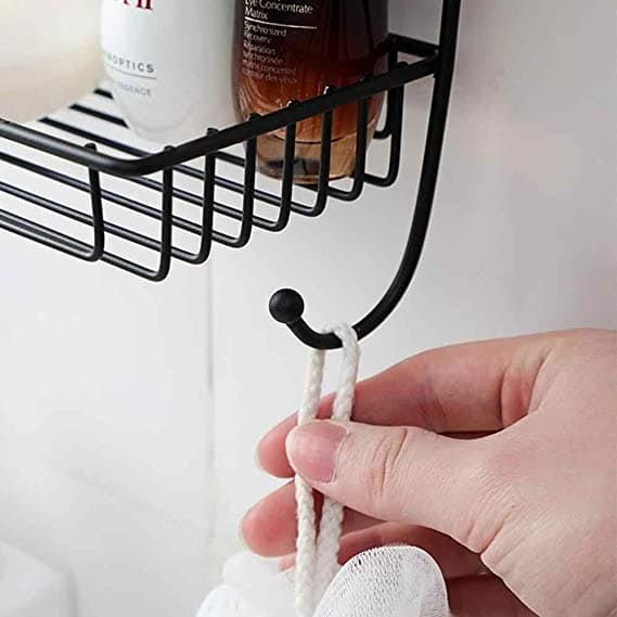 2 Layer Multipurpose Wall Rack, Kitchen Bathroom Corner Shelf Organizer, Bathroom Shower Caddy Basket, Soap Dish Holder Shelf With Hooks, Hanging Shower Caddy Rack, Self Adhesive Storage Organizer