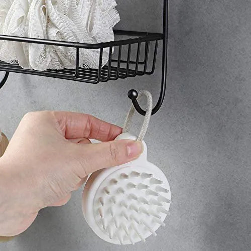 2 Layer Multipurpose Wall Rack, Kitchen Bathroom Corner Shelf Organizer, Bathroom Shower Caddy Basket, Soap Dish Holder Shelf With Hooks, Hanging Shower Caddy Rack, Self Adhesive Storage Organizer