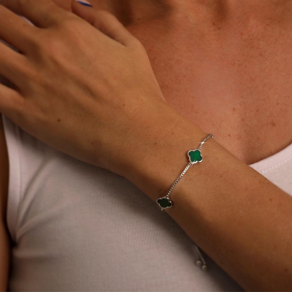 Real Agate 4 Leaf Clover Bracelet