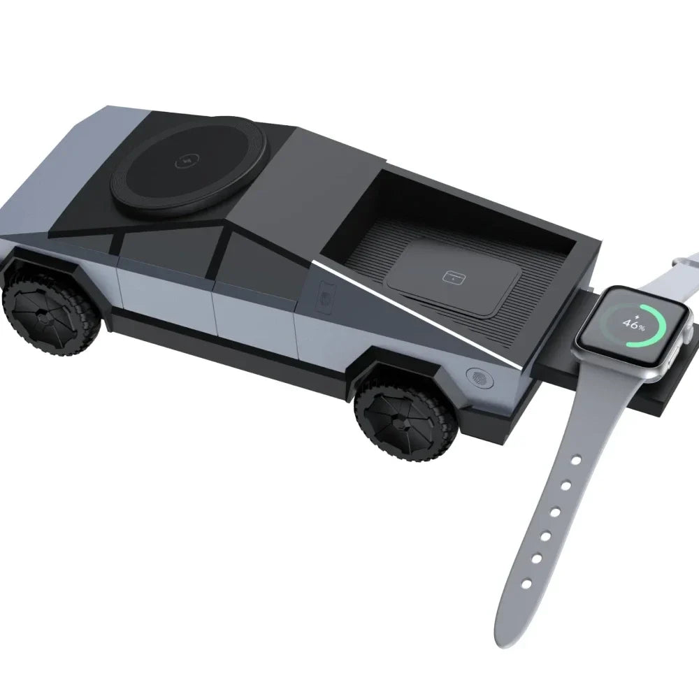 Desktop Cybertruck 3 in 1 Magnetic Fast Wireless Charger.