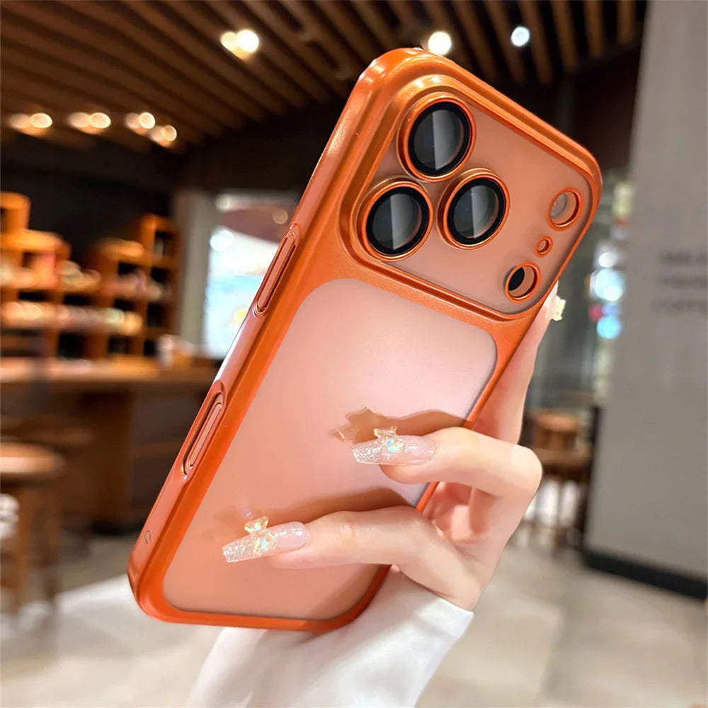 Luxury Original Matte Clear Frosted Phone Case For iPhone 17 Pro Max Full Lens Protector Solid Color Frame Shockproof Back Cover