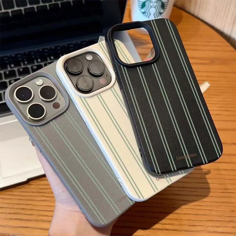 The Green Stripe Lichee Pattern Phone Case For iPhone 17 16 15 14 13 12 11 Pro Max XS X XR 16 Plus 16e Shockproof Silicone Cover