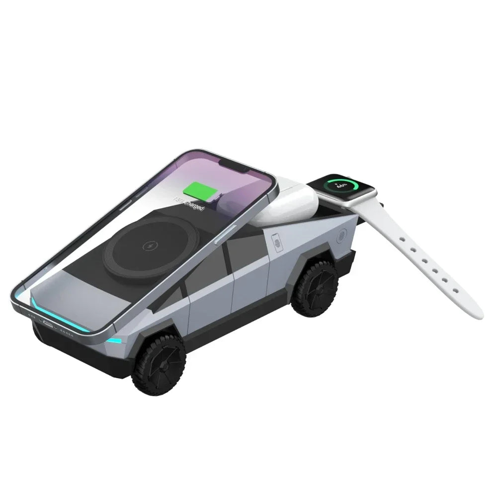 Desktop Cybertruck 3 in 1 Magnetic Fast Wireless Charger.