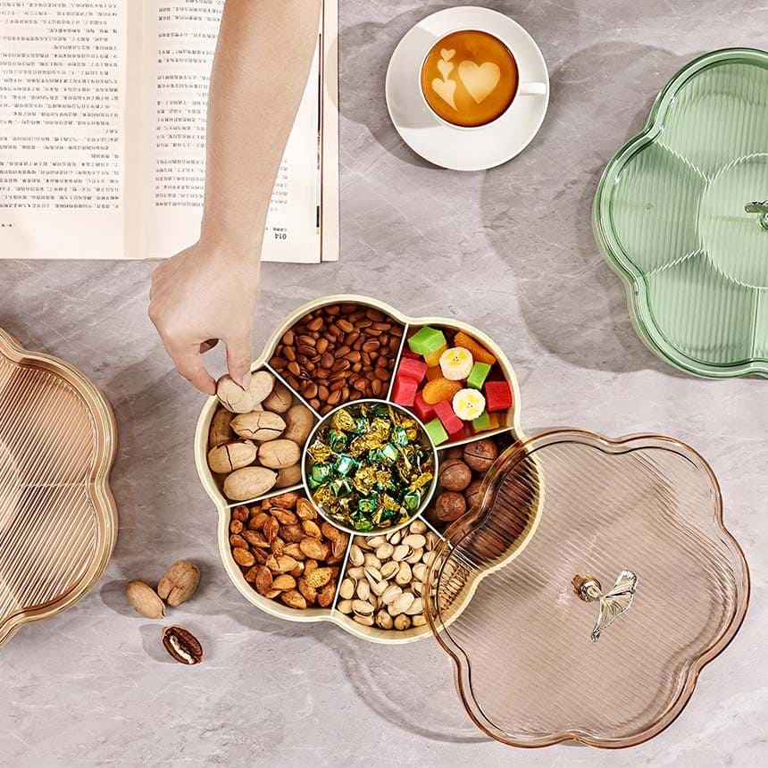 Fish Tail Candy Box, 7 Compartment Flower Dried Fruit Box, Multifunctional Food Container, Candy And Nut Serving Container, Appetizer Tray with Lid