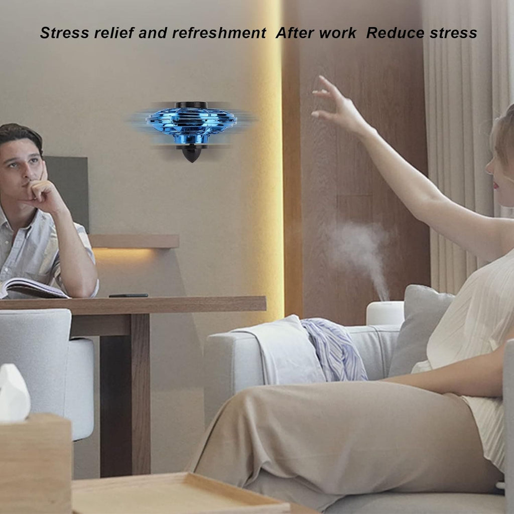 Fly Spinning Top, Flying Orbit Ball, Mini Flying UFO Toys with Spinning LED Lights, Hover Boomerang UFO Flying Hand Toy, LED 360° Mini Drone, Hand Operated Flying Spinner, Fingertip Gyro Decompression Flying Toy for Kids Adults