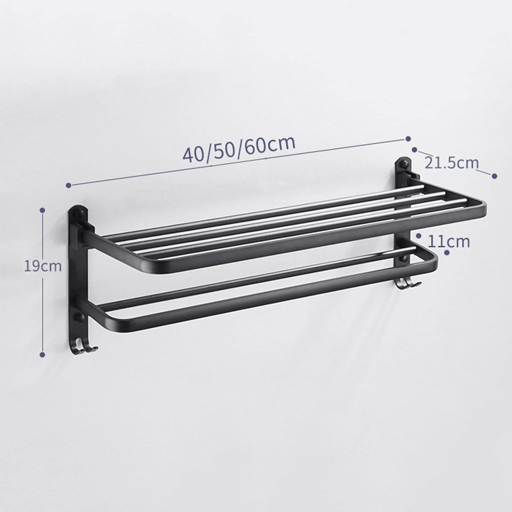 Double Folding Bath Towel Holder, Wall Matte Black Towel Rack, Bath Accessories Organizer, Self Adhesive Towel Bar, Aluminum Alloy Towel Rack, Kitchen Bathroom Shelves with Double Bar, Multifunction Double Towel Bracket