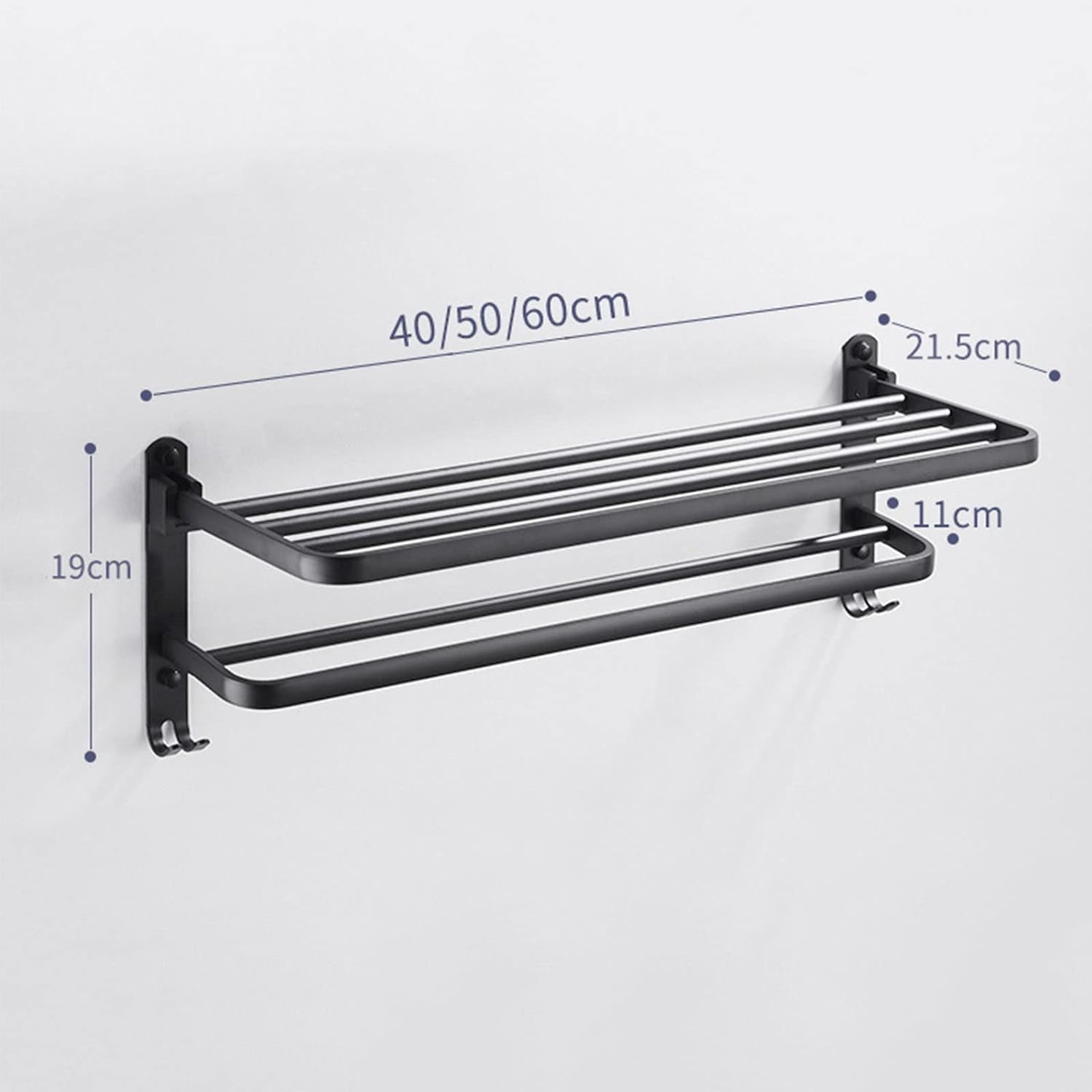 Double Folding Bath Towel Holder, Wall Matte Black Towel Rack, Bath Accessories Organizer, Self Adhesive Towel Bar, Aluminum Alloy Towel Rack, Kitchen Bathroom Shelves with Double Bar, Multifunction Double Towel Bracket
