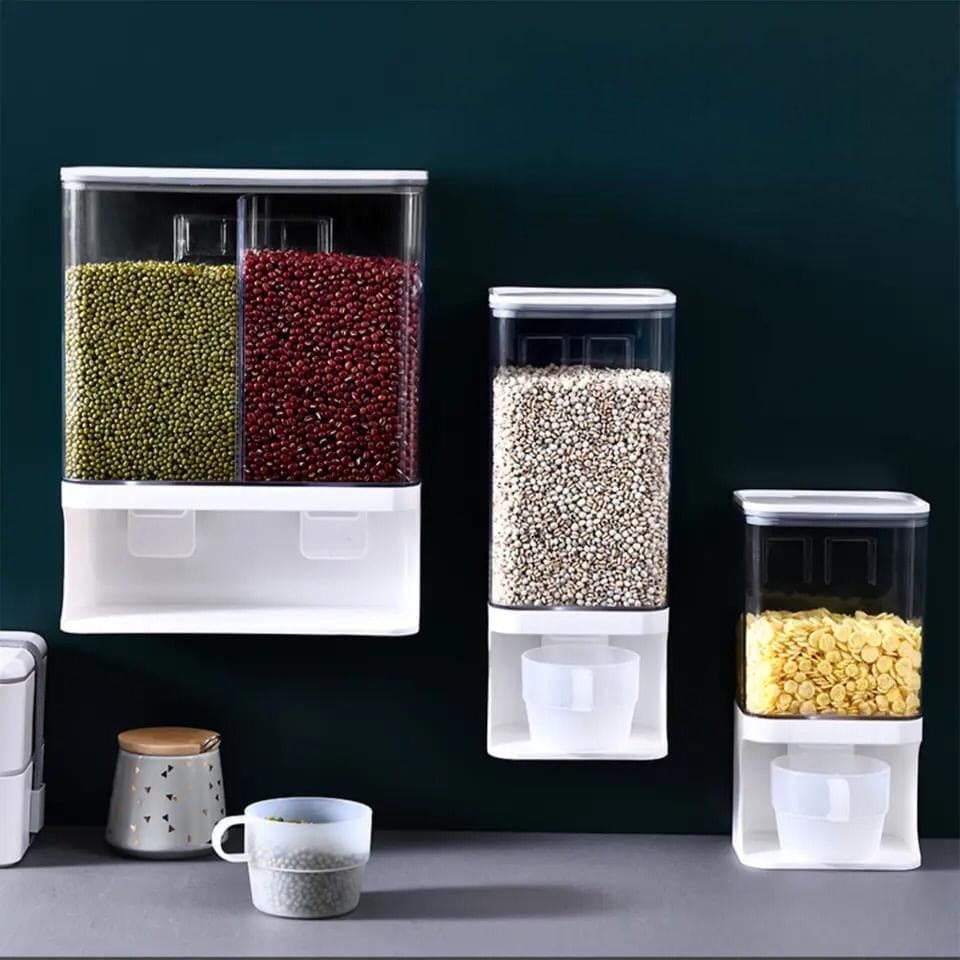 Kitchen Food Dispenser, Whole Grains Container Bin, Wall Mount Cereal Dispenser, Multi Grain Dispenser Bucket, Moisture Proof Cuisine Organizer, Indispensable Dry Food Dispenser, Whole Grain Storage Box, Airtight Clear Plastic Canisters