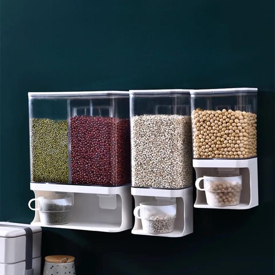 Kitchen Food Dispenser, Whole Grains Container Bin, Wall Mount Cereal Dispenser, Multi Grain Dispenser Bucket, Moisture Proof Cuisine Organizer, Indispensable Dry Food Dispenser, Whole Grain Storage Box, Airtight Clear Plastic Canisters