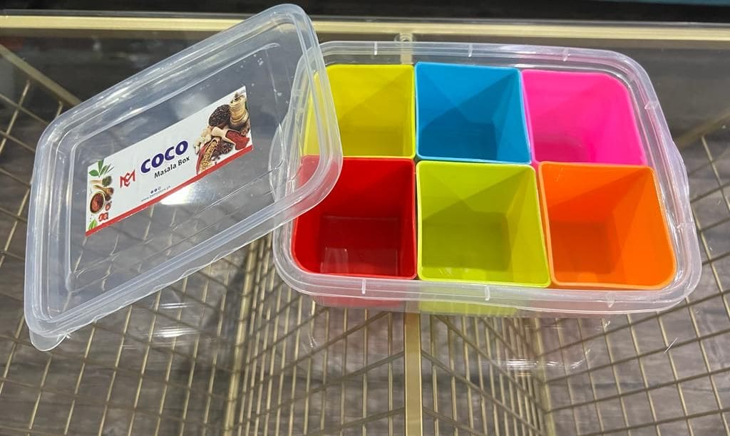 Sweety Portion Box, Six Cell Spice Organizer, Transparent Plastic Storage Box, Multi Compartment Adjustable Container, Multipurpose Storage Box